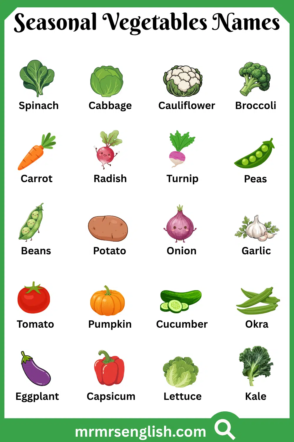 Names of Seasonal Vegetables with Pictures