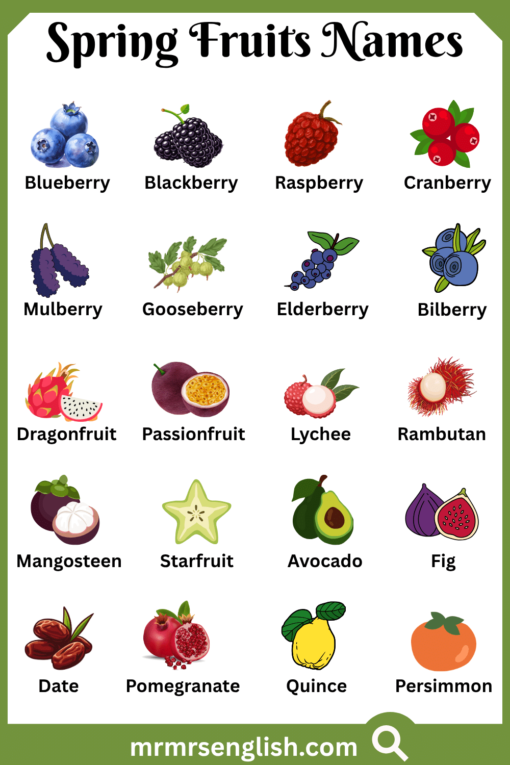 Types of Spring Fruits Names with Pictures