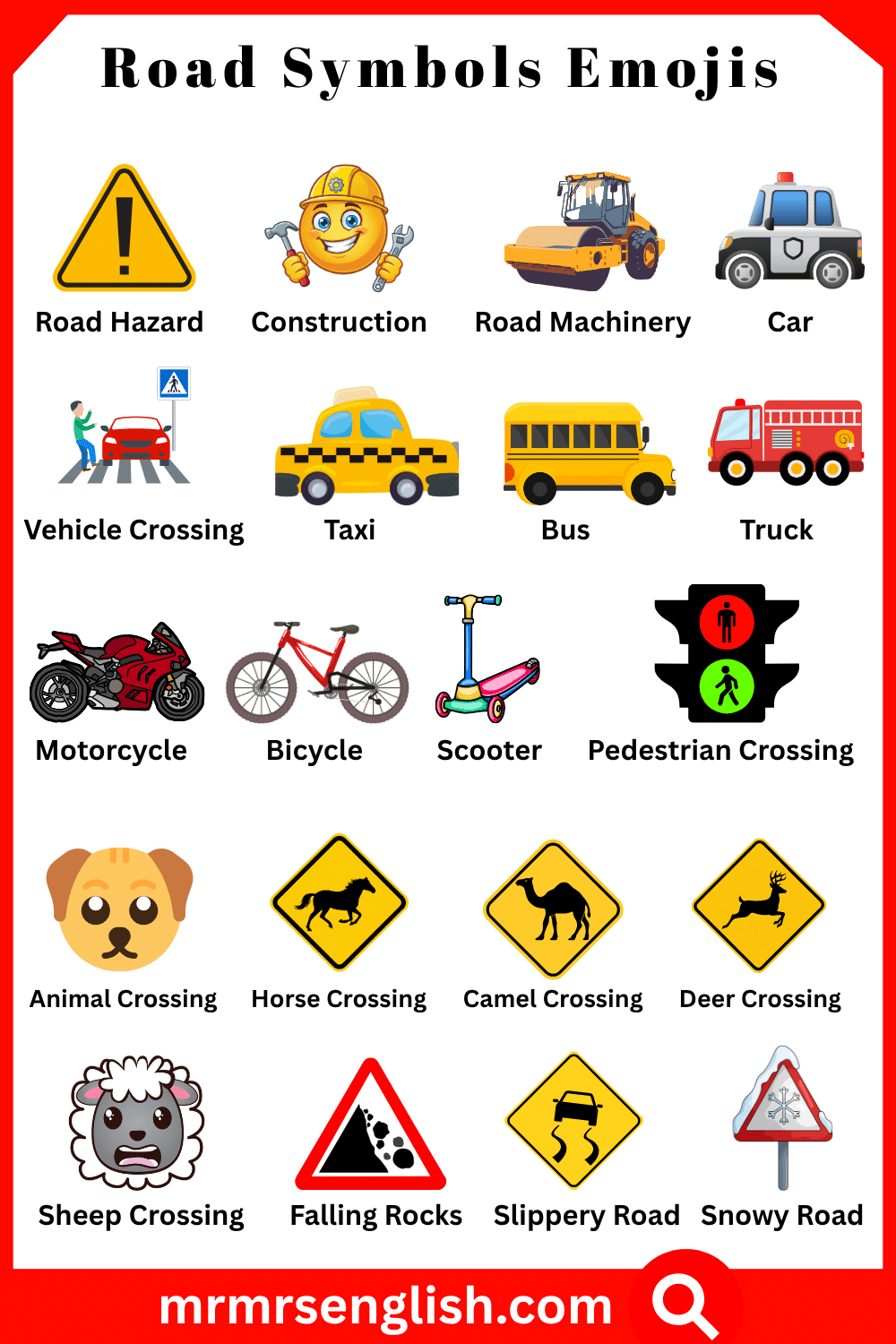 60 Names of Road Symbols with Their Pictures