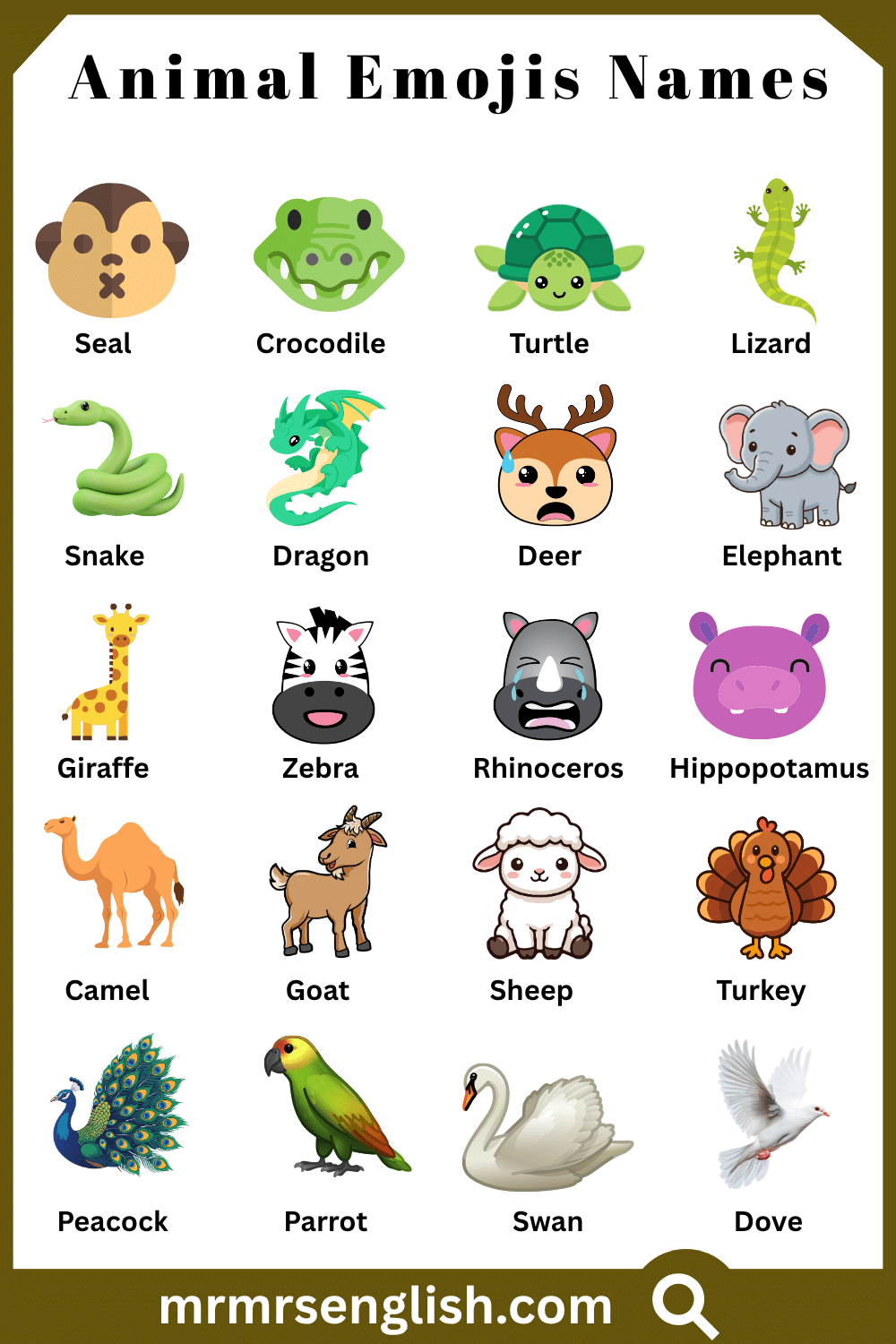 Different Names of Animal Emojis with Pictures