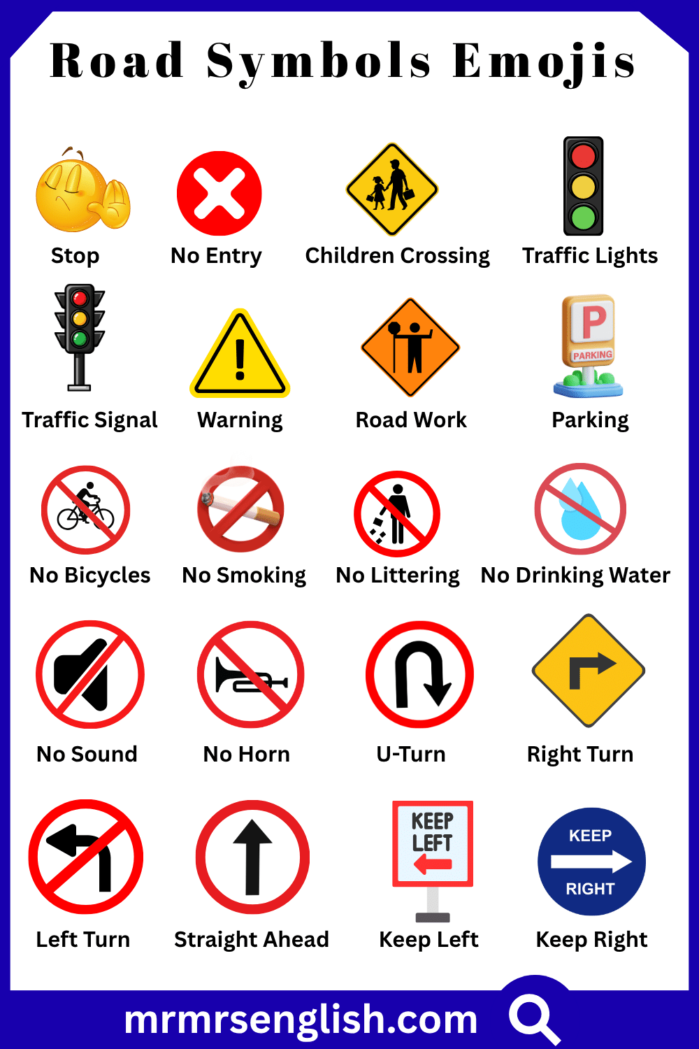 Names of Road Symbols Emojis with Pictures