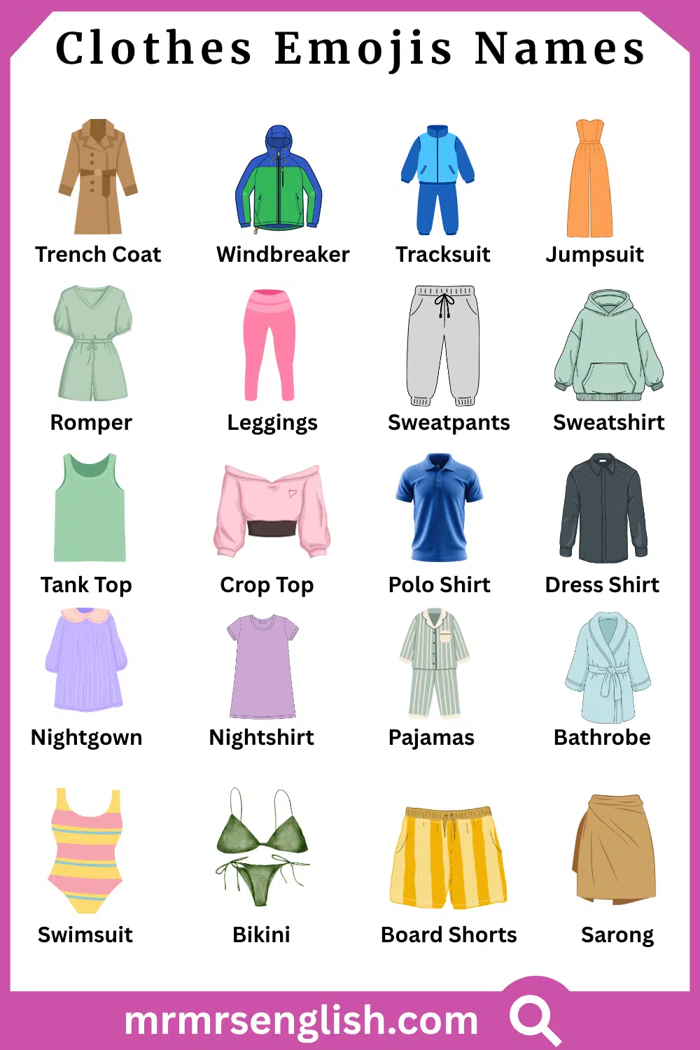 Types of Clothes Emojis Names with Pictures