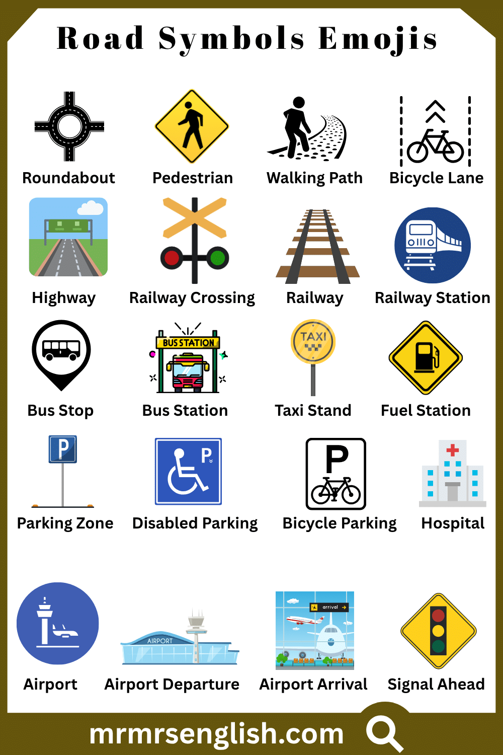 Types of Road Symbols Emojis Names with Pictures