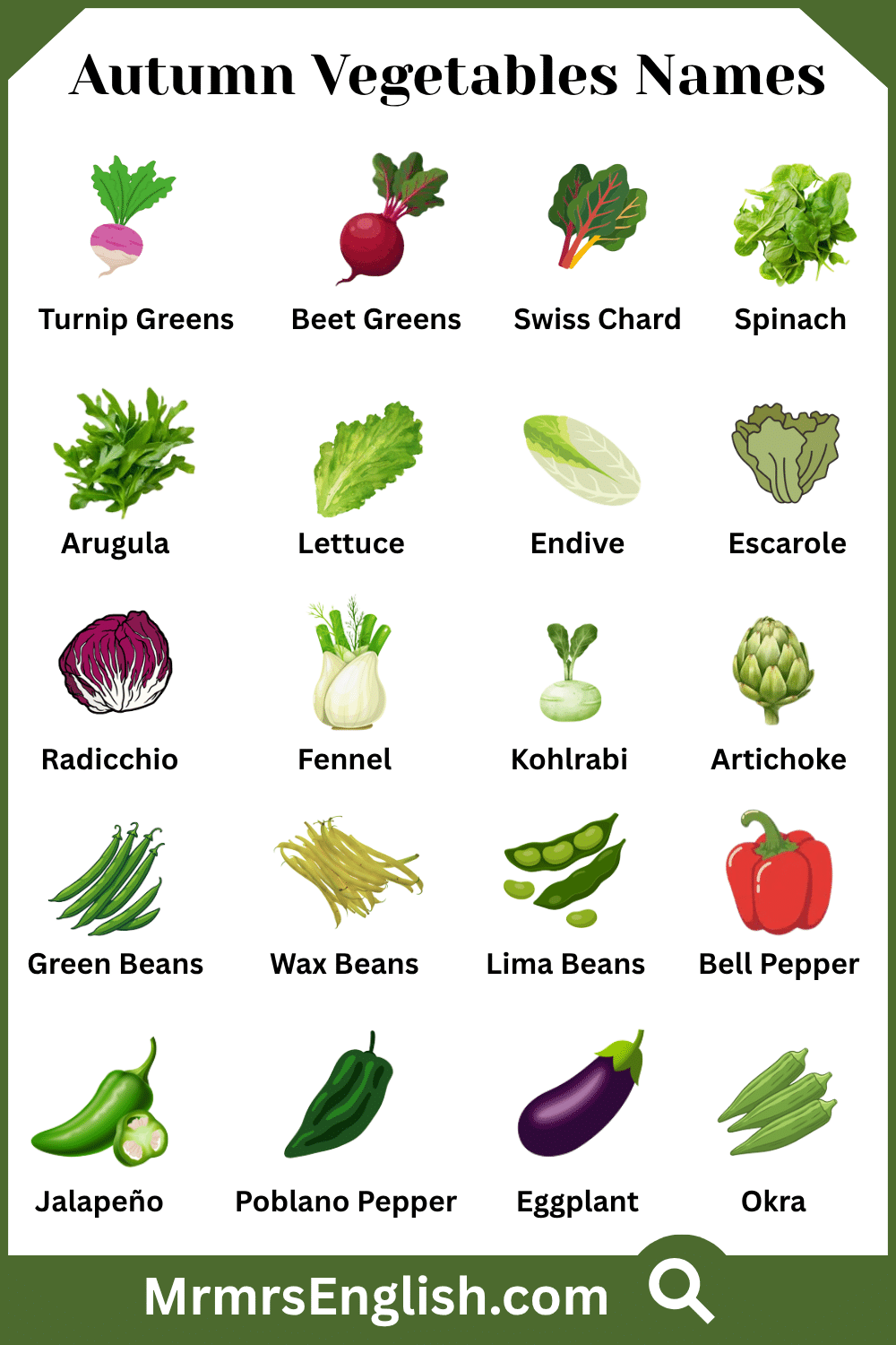 Autumn Vegetables Names with Pictures