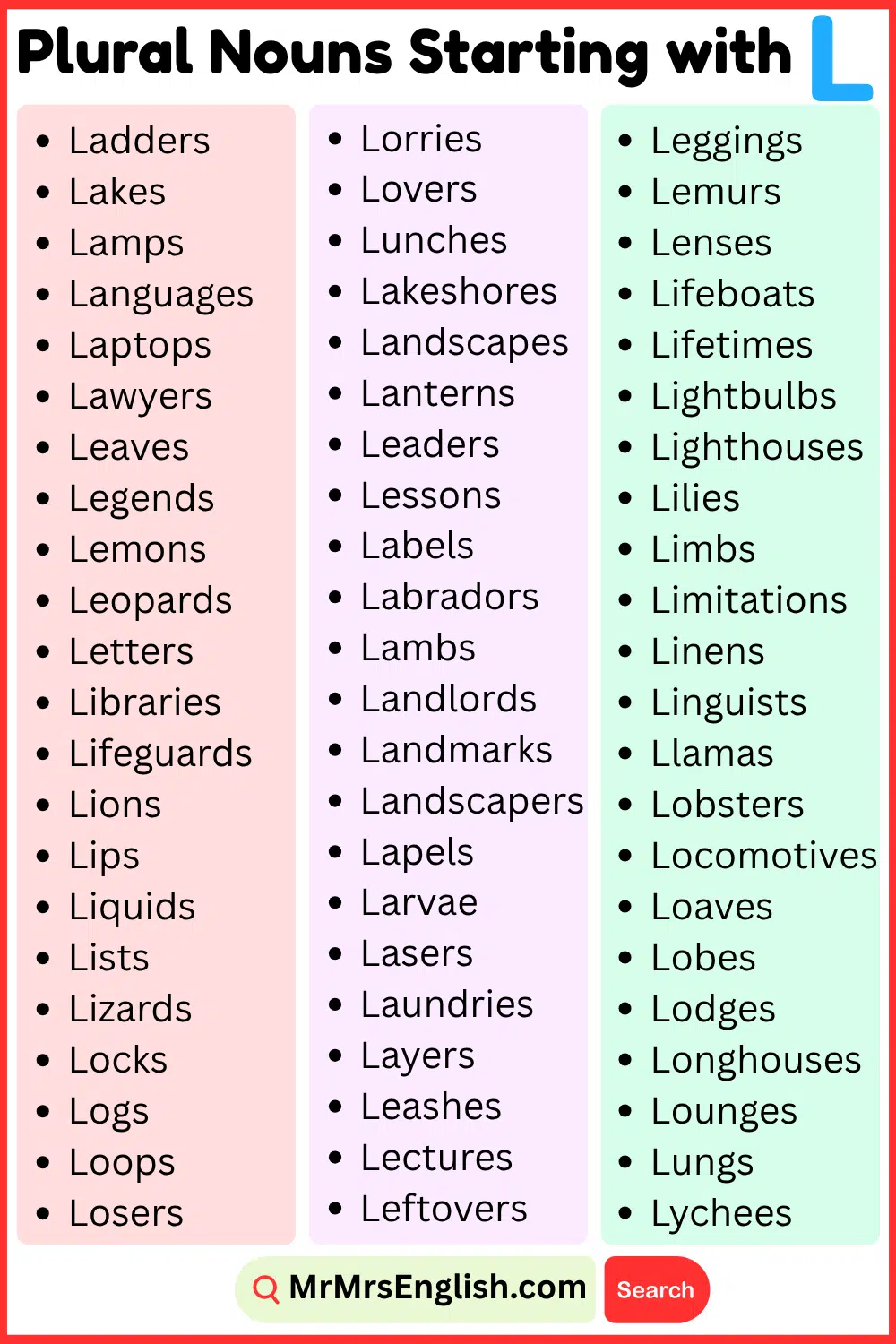 Basic Plural Nouns That Start With L