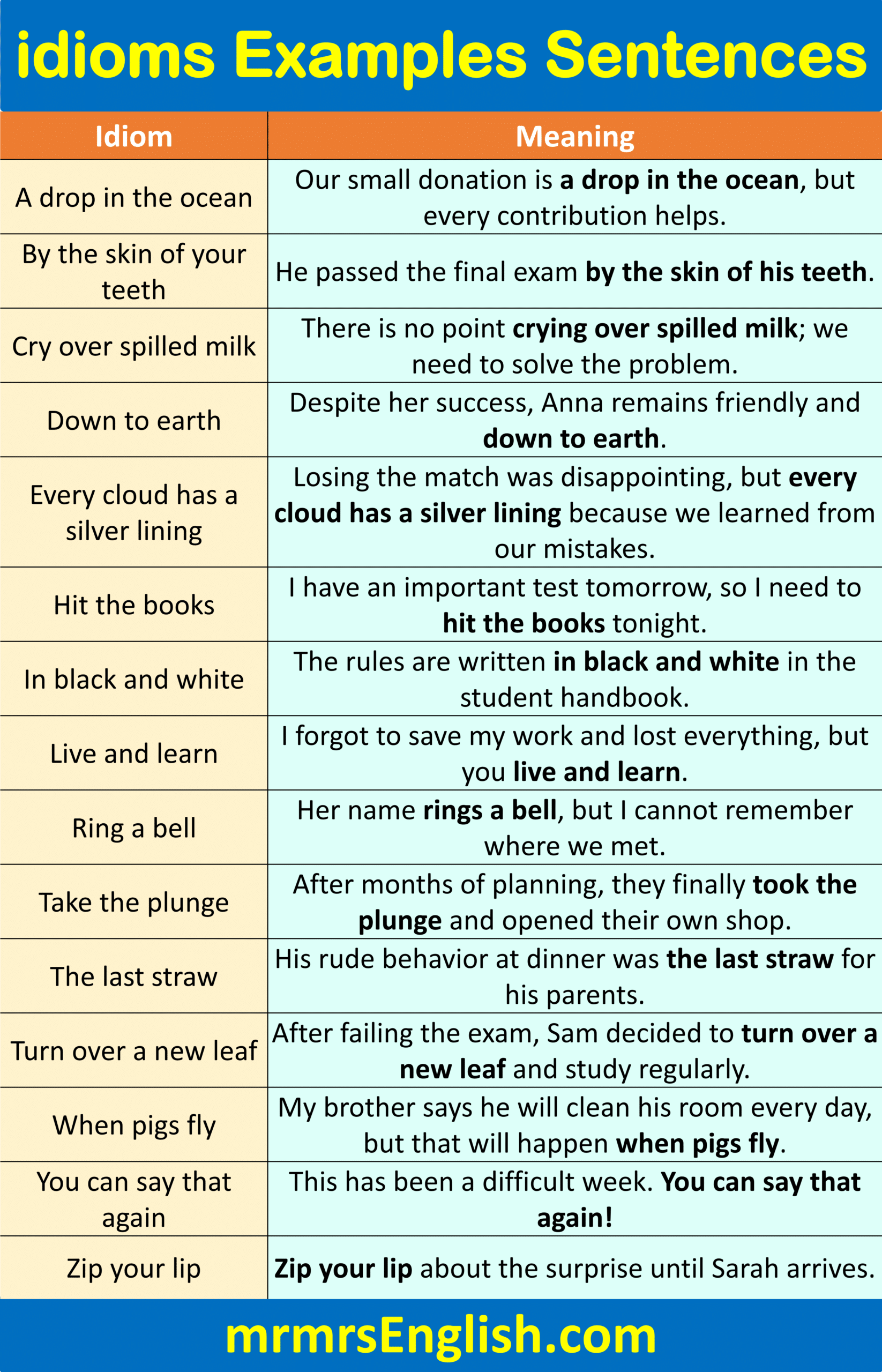 Examples of idioms in English
