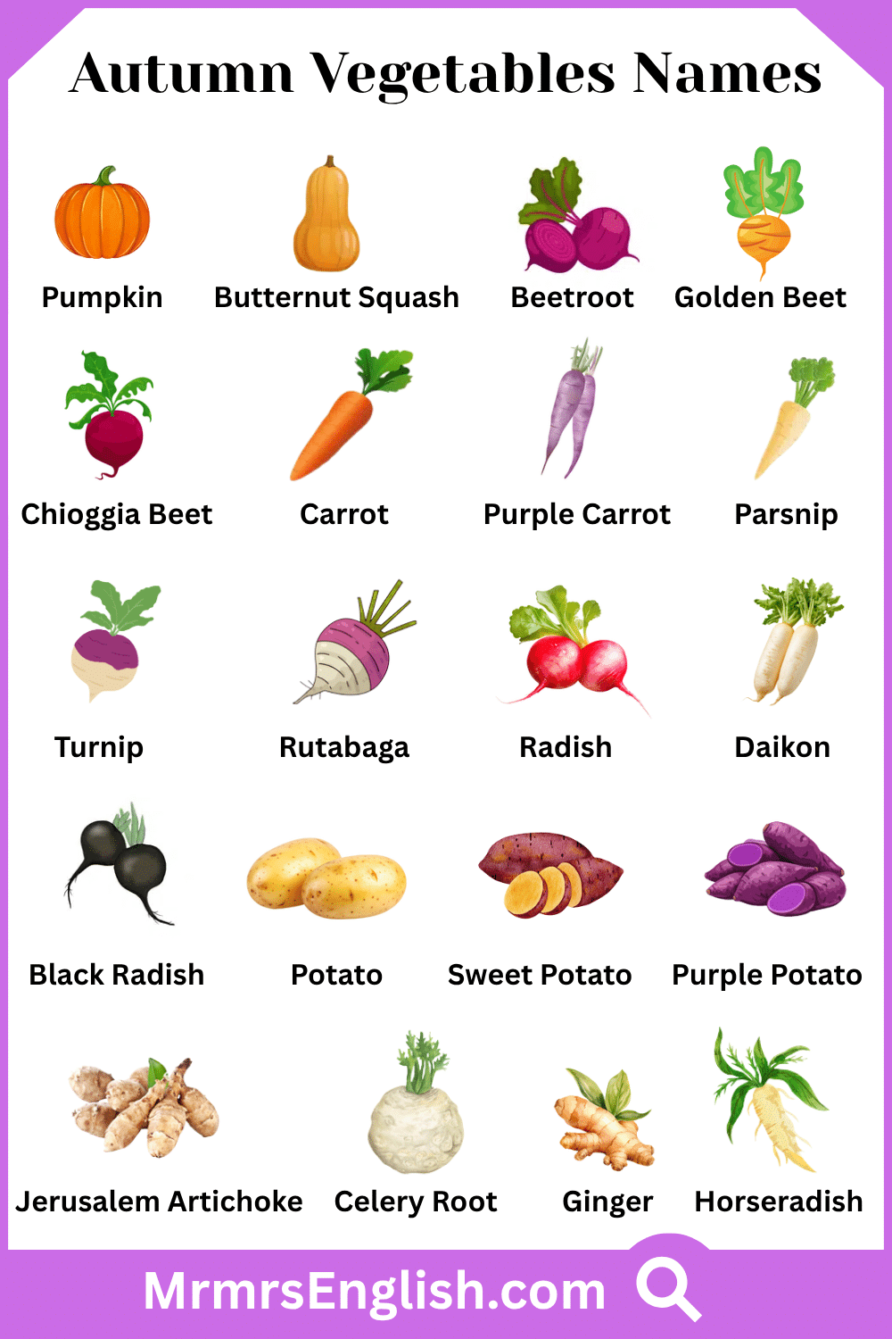 Names of Autumn Vegetables with Pictures