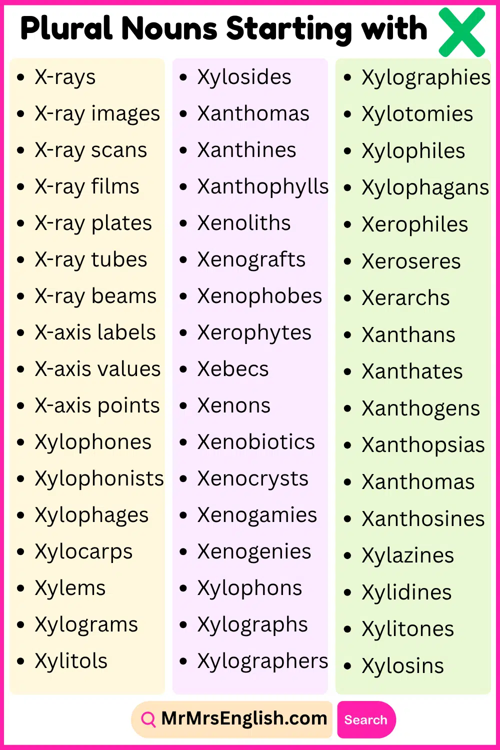 Plural Nouns That Start With X