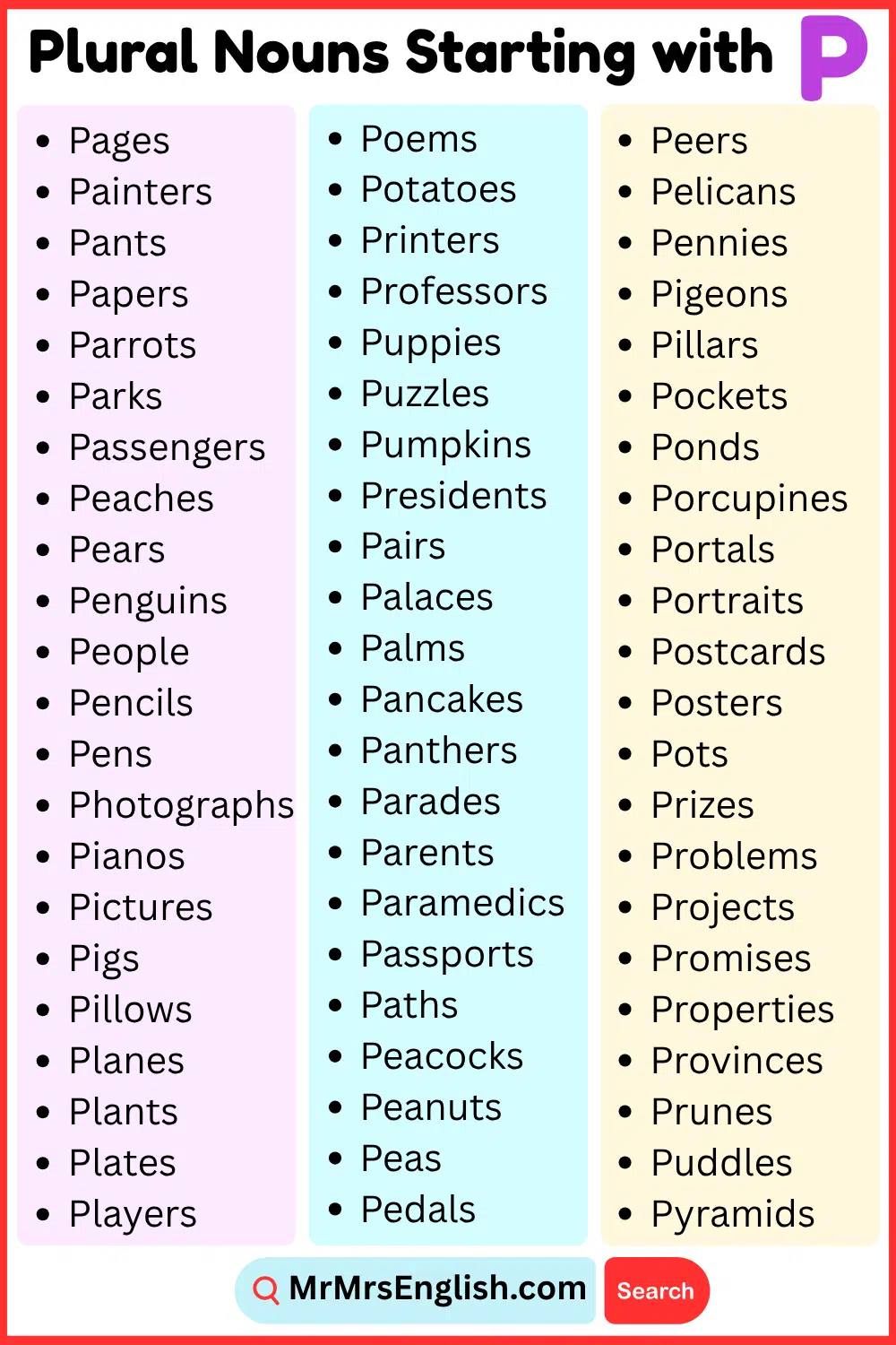 Quick Plural Nouns That Start With P