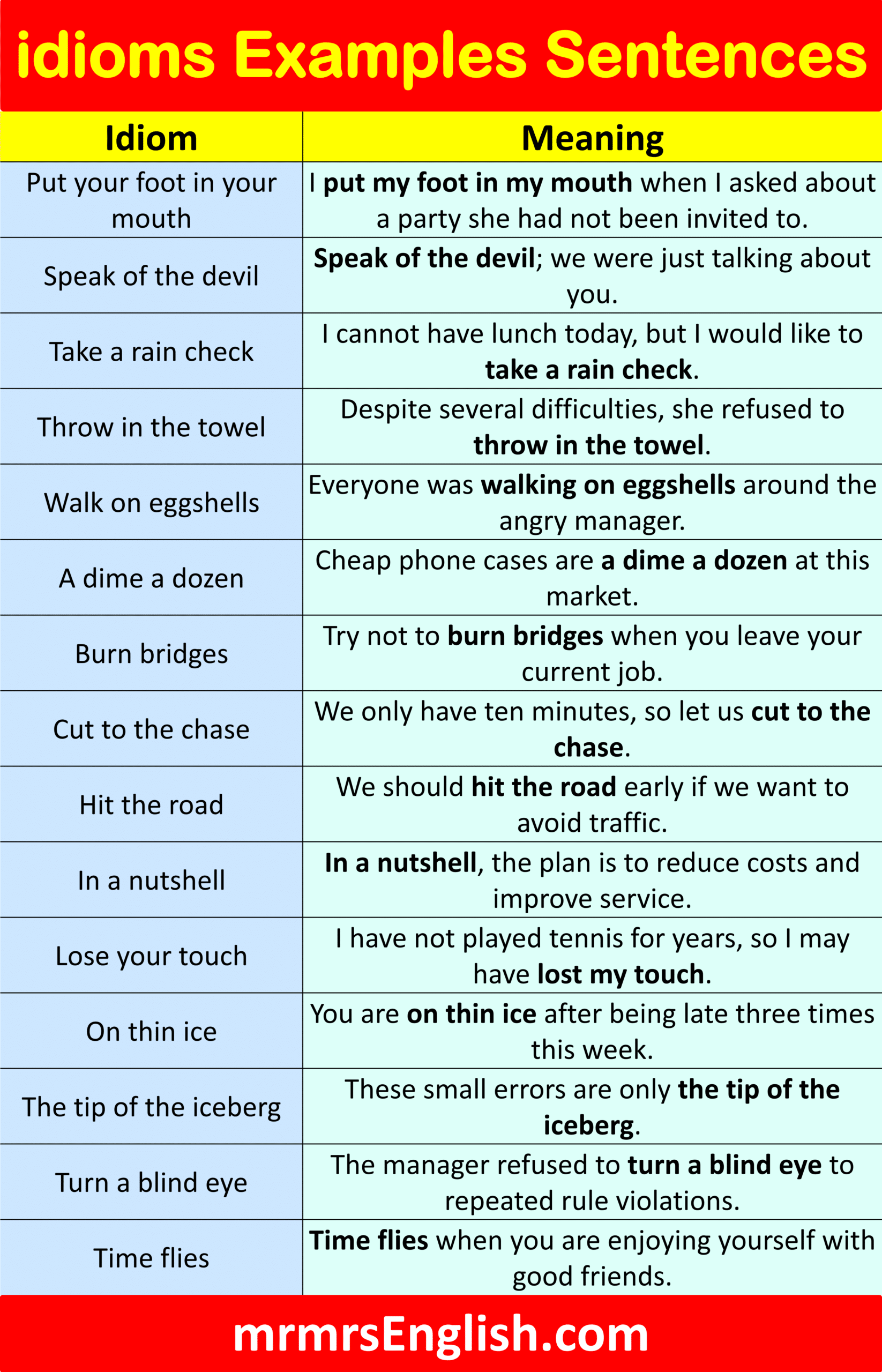 Simple Example of Idiom in Sentence