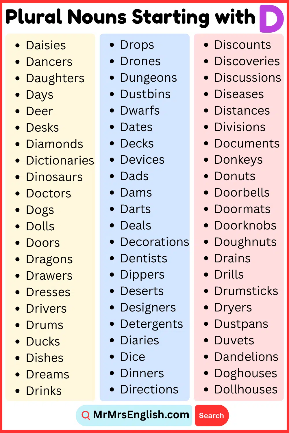 Simple Plural Nouns List That Start With D