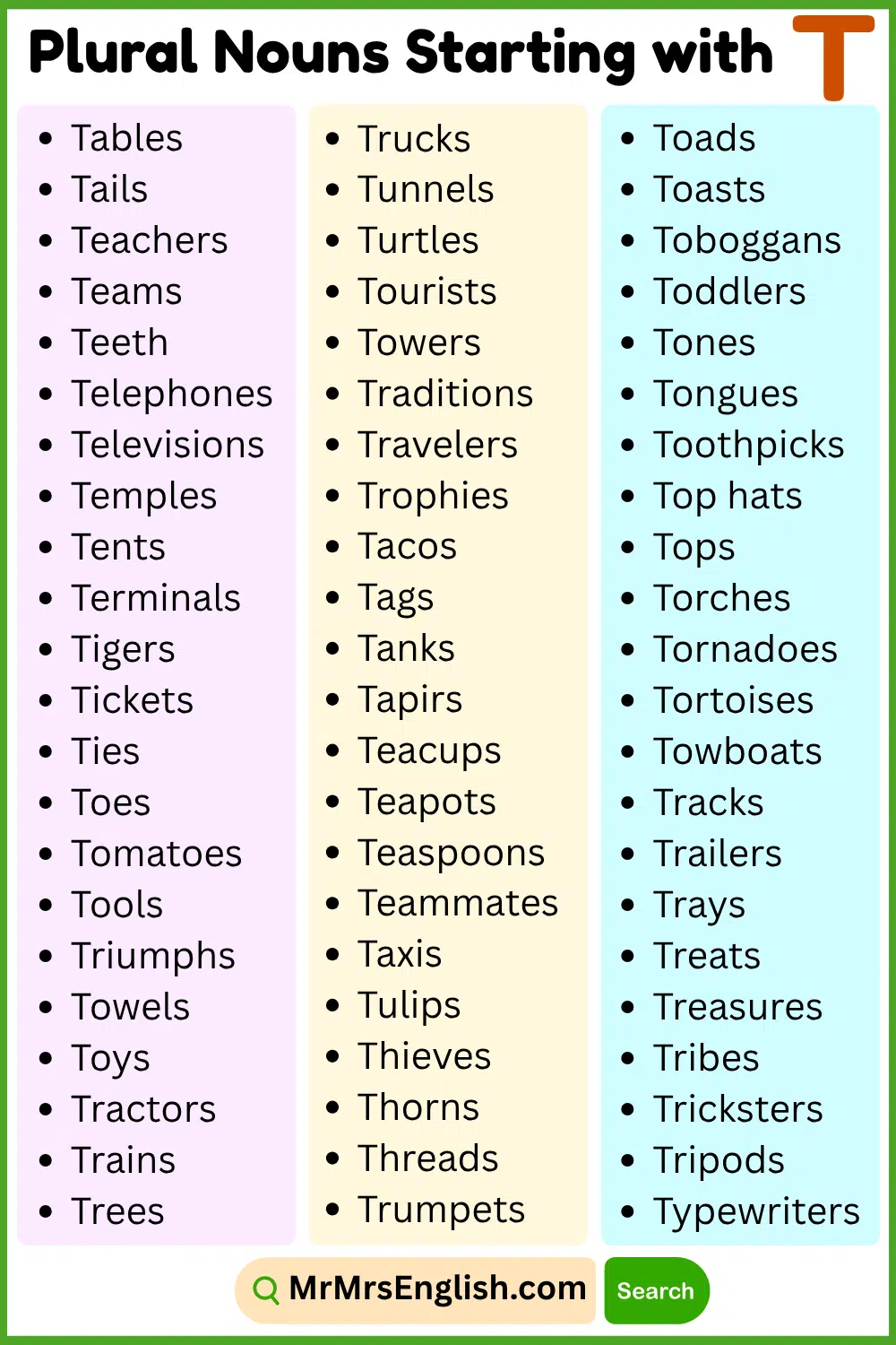 T Plural Nouns List From A to Z Plural Nouns List