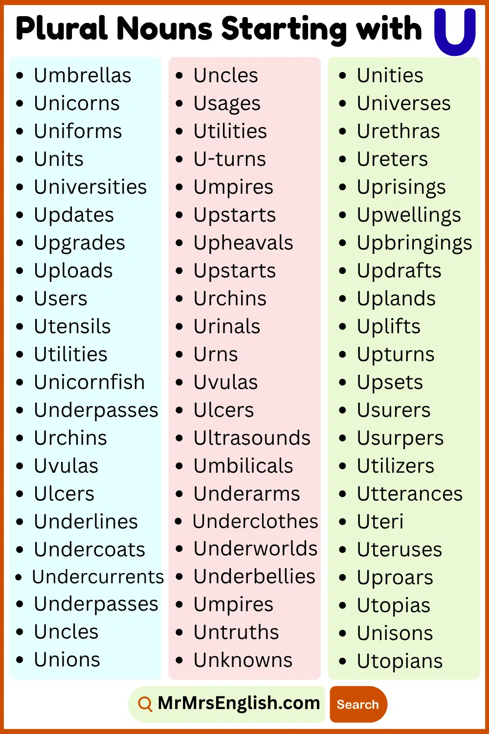 U Plural Nouns From A to Z Plural Nouns List