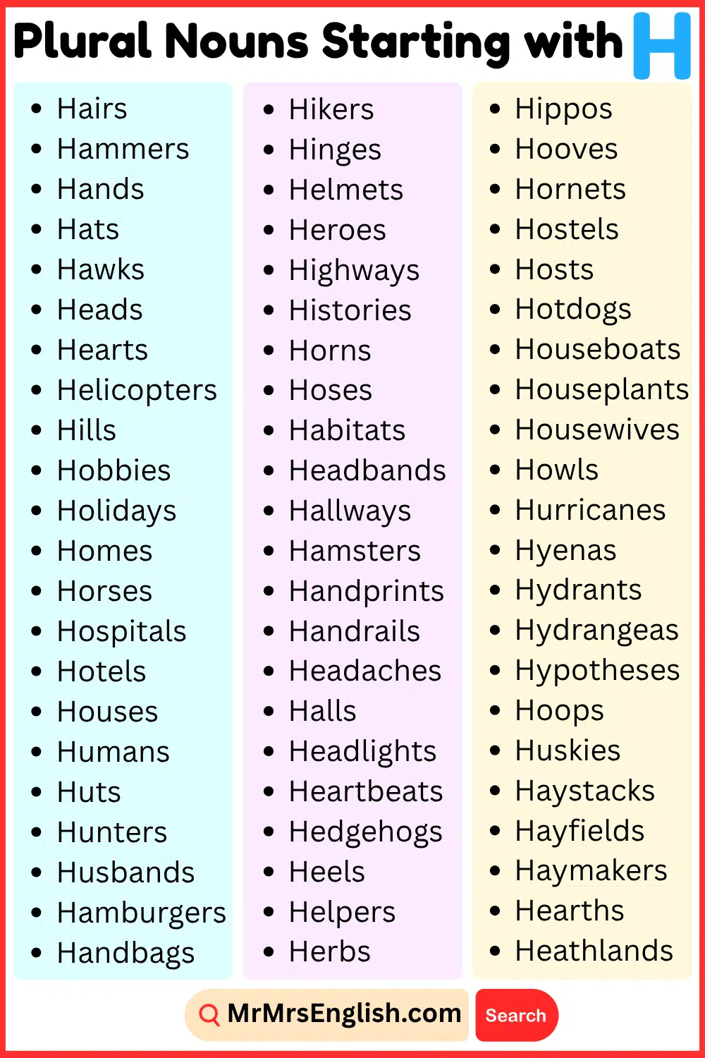 Useful Plural Nouns That Start With H