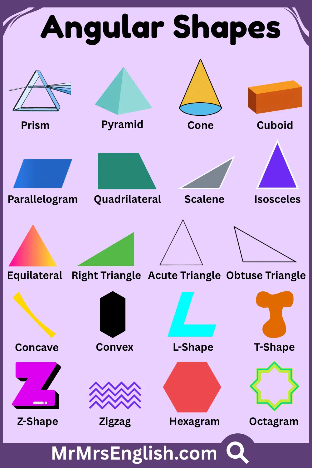 Learn 20 Angular Shapes in English