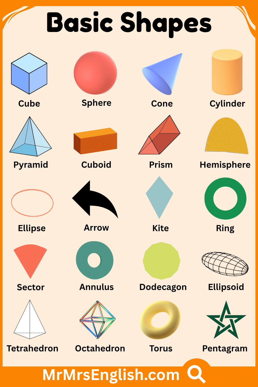 Learn 20 Basic Shapes in English