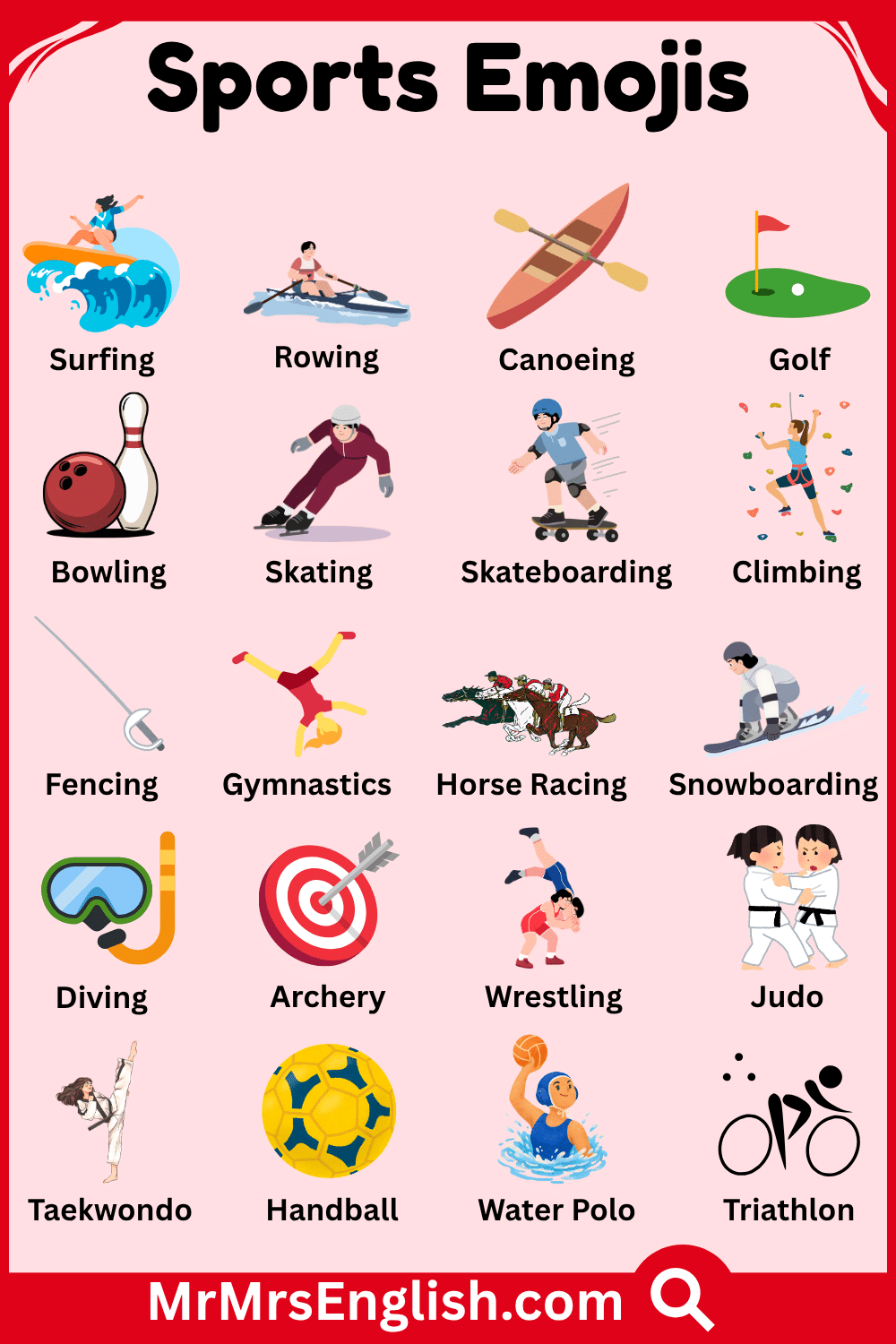 Types of Emojis Meanings for Sports with Names
