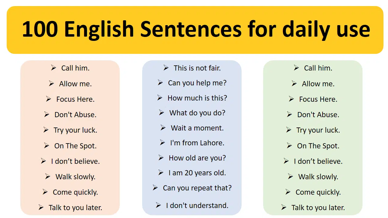 100 English Sentences for daily use