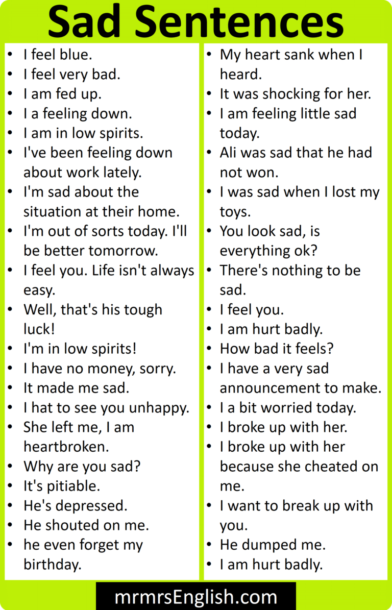 English Sentences when You are Sad | English Sentences - MR MRS ENGLISH