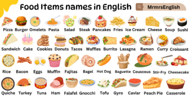 Food Vocabulary Words in English With Their Pictures