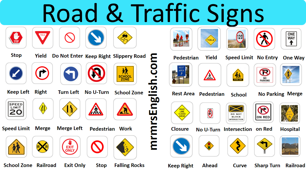 Traffic Signs Name And Their Meanings with Pictures - MR MRS ENGLISH