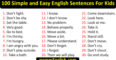 100 Simple and Easy English Sentences For Kids