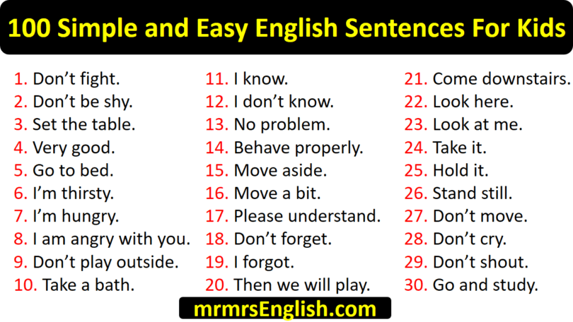 100 Simple and Easy English Sentences For Kids