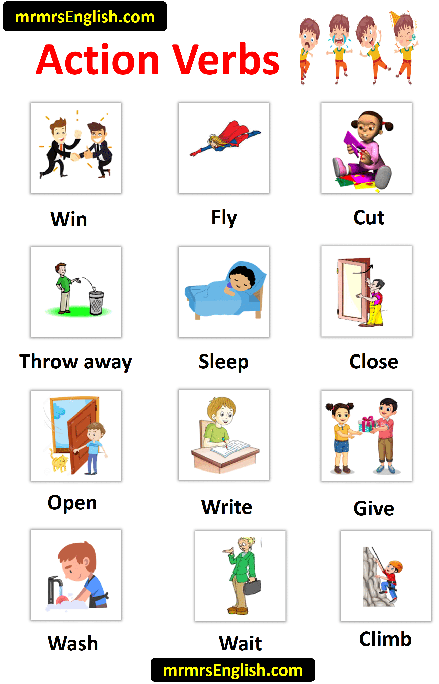 Common Action Verbs in English with Images - MR MRS ENGLISH