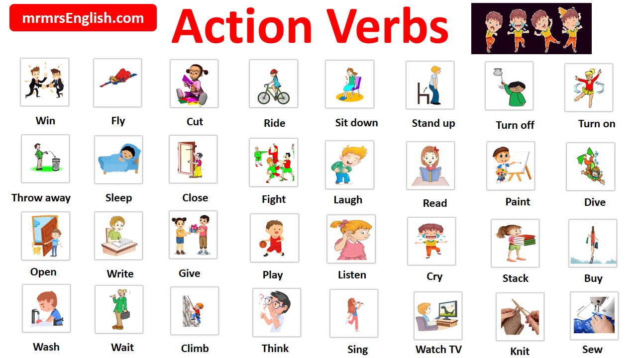 Common Action Verbs in English with Images - MR MRS ENGLISH