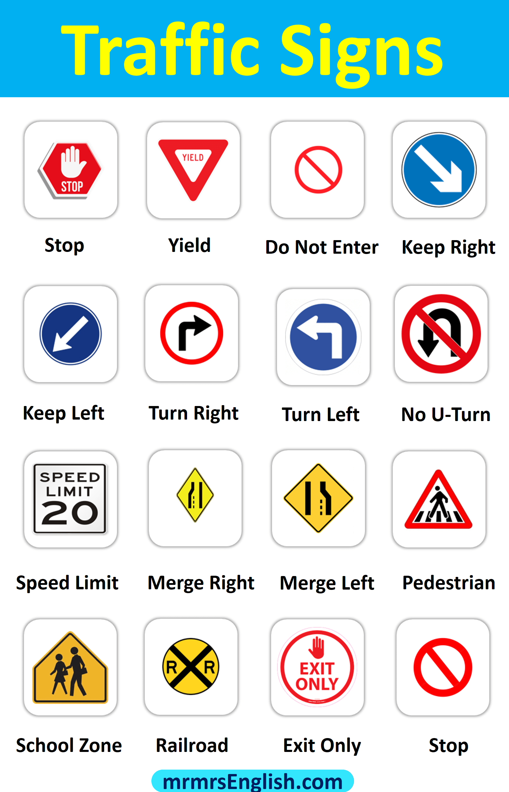 Traffic Signs Name And Their Meanings with Pictures - MR MRS ENGLISH