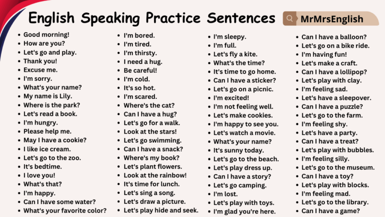 English Speaking Practice Sentences for Kids - 150+ Sentences - MR MRS ...
