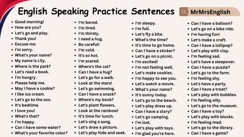 English Speaking Practice Sentences for Kids - 150+ Sentences