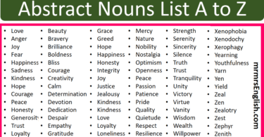 Abstract Nouns List A to Z