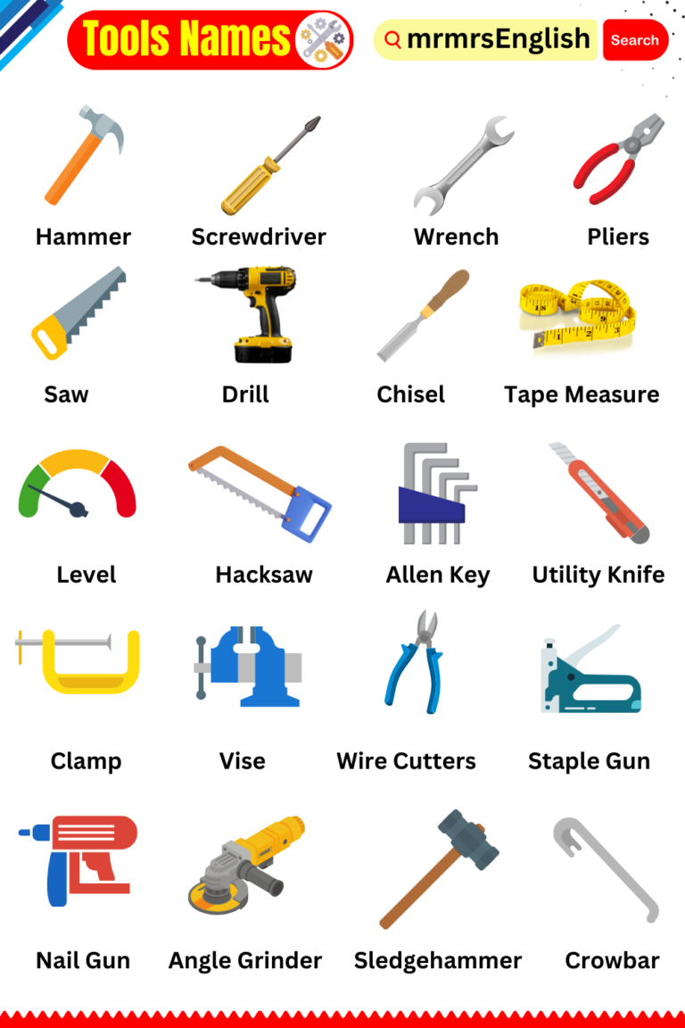 Tools Names with Pictures in English | 100 Tools Names - MR MRS ENGLISH