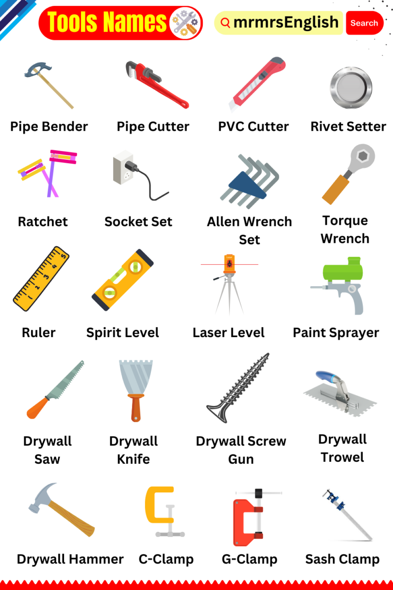 Tools Names with Pictures in English | 100 Tools Names - MR MRS ENGLISH