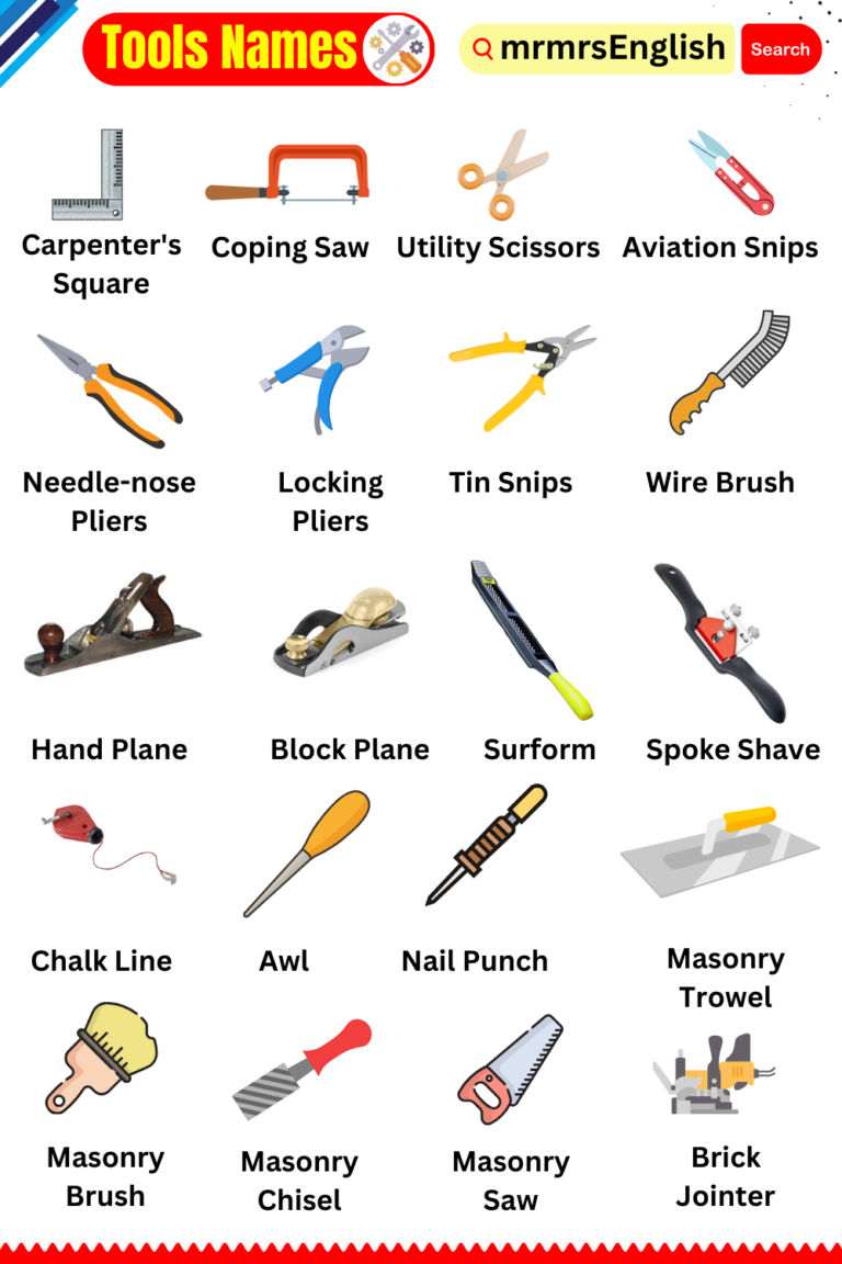 Tools Names with Pictures in English | 100 Tools Names - MR MRS ENGLISH