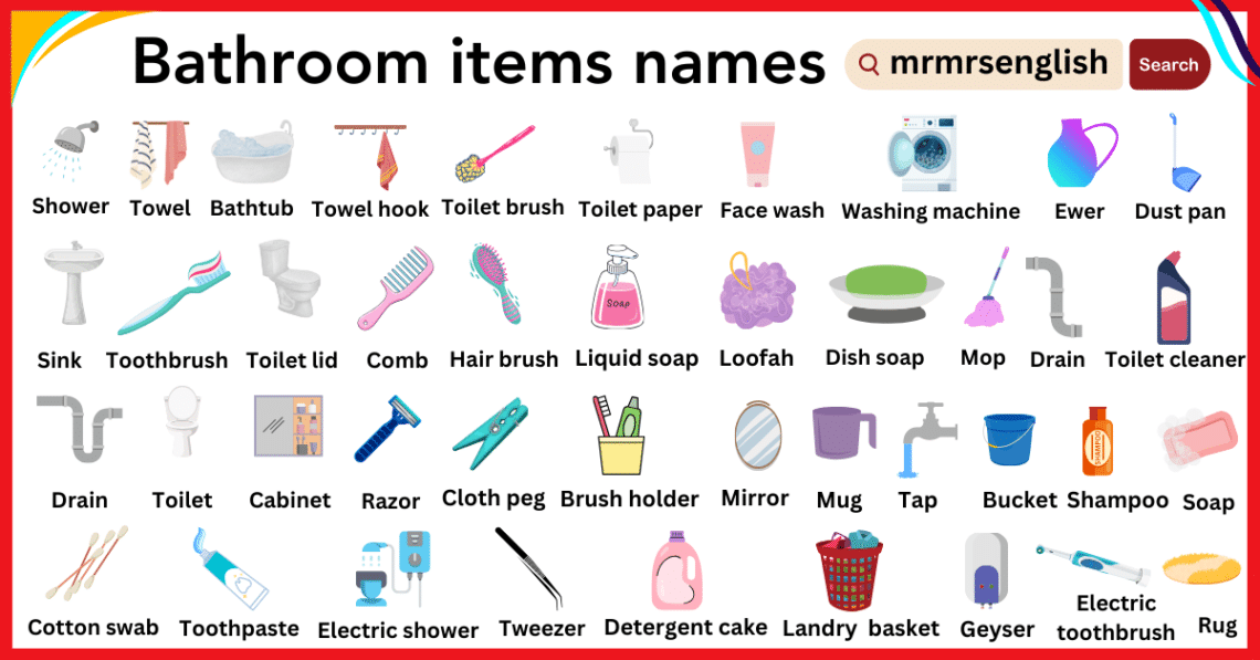 Bathroom items Names in English with Their Pictures - MR MRS ENGLISH