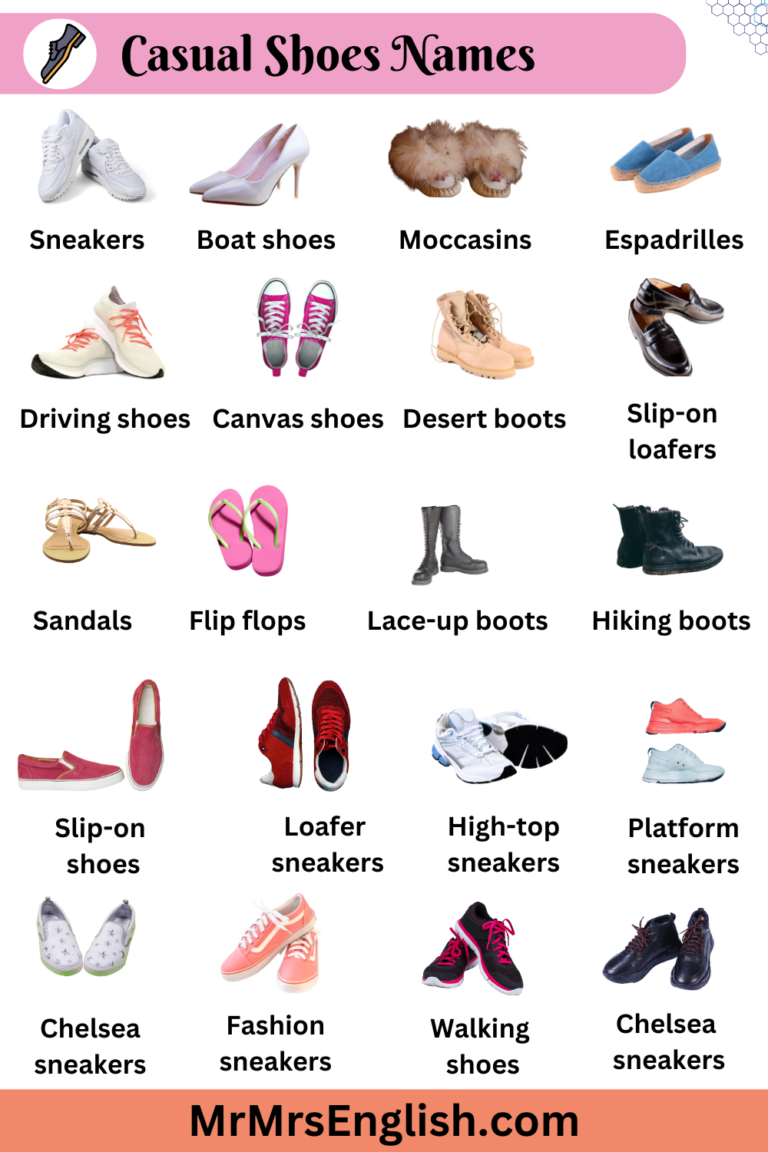 Types of Shoes Names in English with images - MR MRS ENGLISH