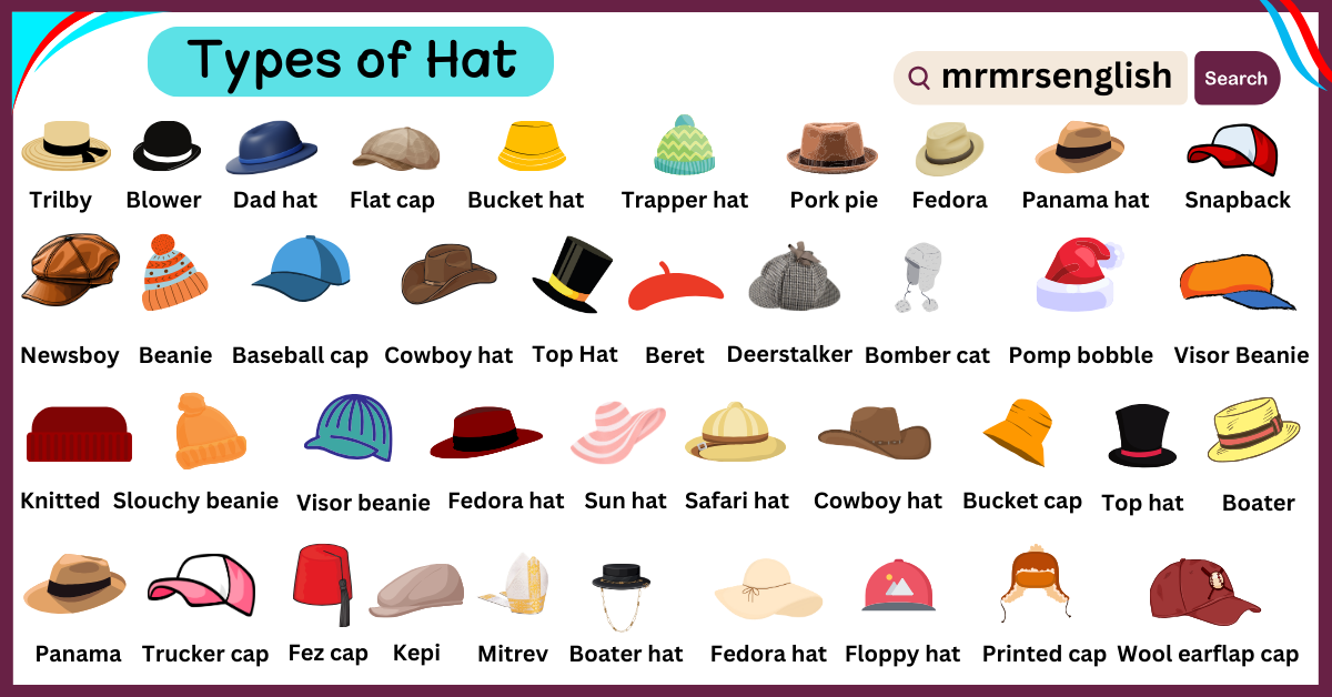 Different Hat styles names for Men and Women - MR MRS ENGLISH