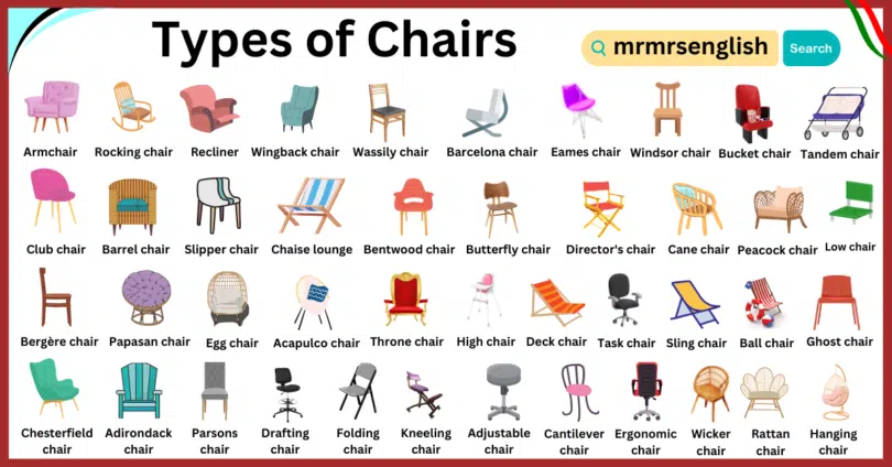 Types of Chairs with names in English
