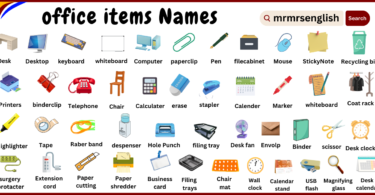 Names of office items Vocabulary with Pictures in English