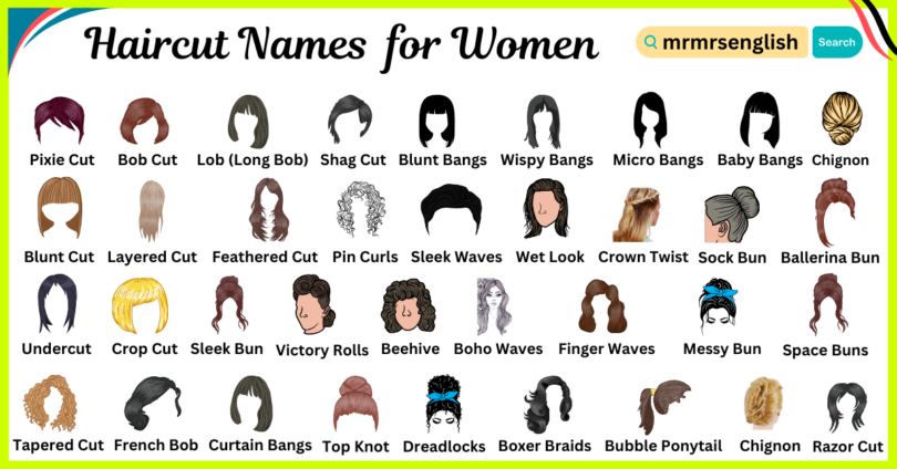 100 Haircuts Names for Women in English with Pictures