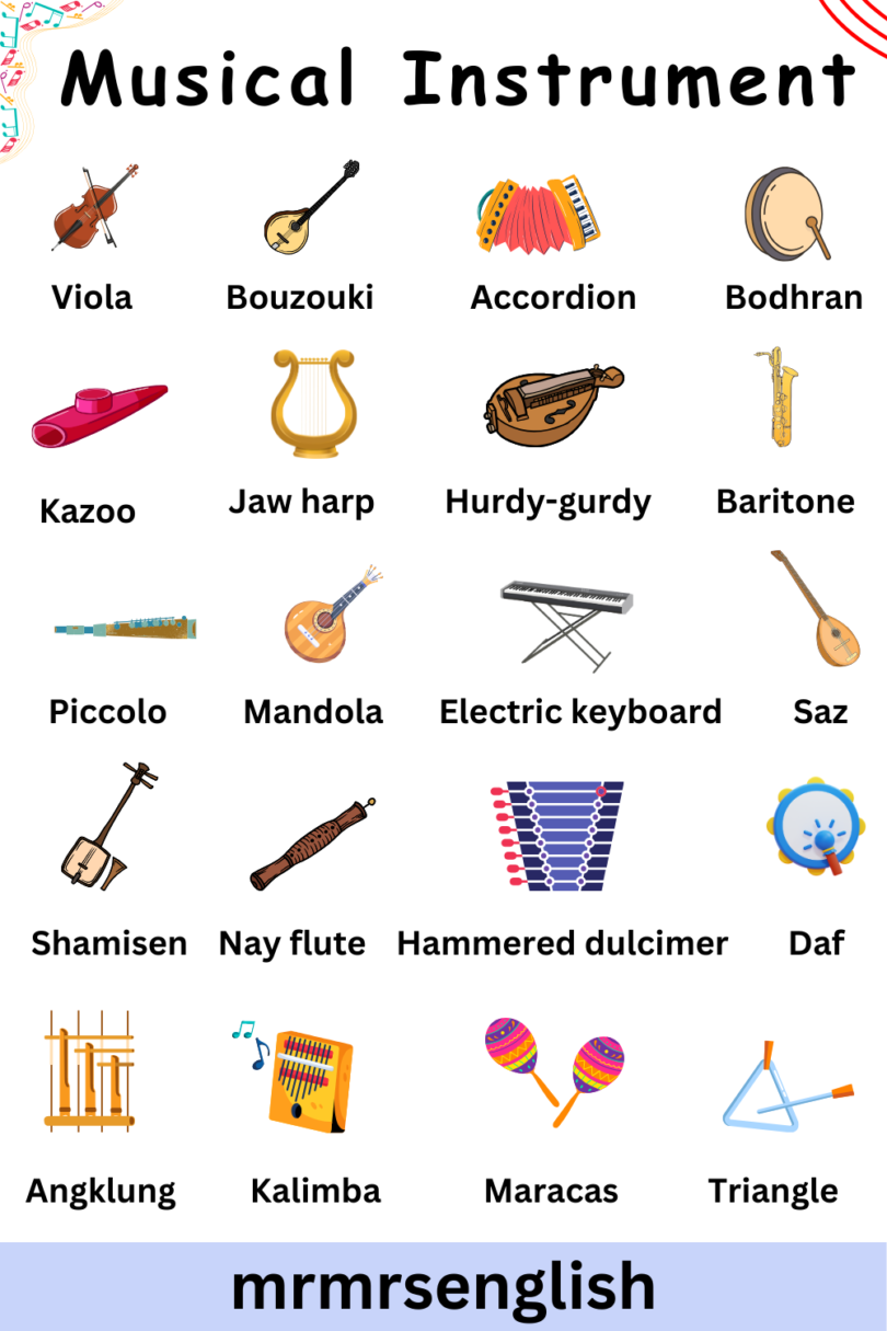 Different Types of Musical Instruments Names with Picture - MR MRS ENGLISH