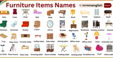Types of furniture items names Vocabulary and images