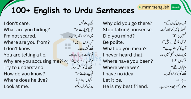 100+ English to Urdu Sentences Used in Daily life