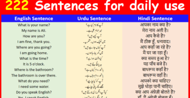 222 Basic English Sentences with Urdu and Hindi Translation