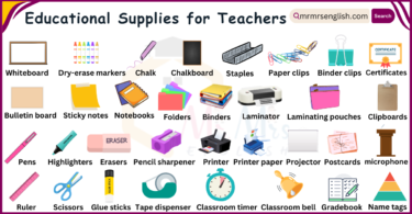 Educational Supplies Names for teachers in English