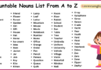 Countable Nouns List From A to Z | 500 Countable Nouns