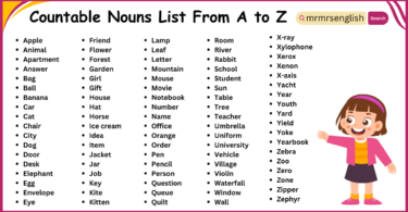 Countable Nouns List From A to Z | 500 Countable Nouns