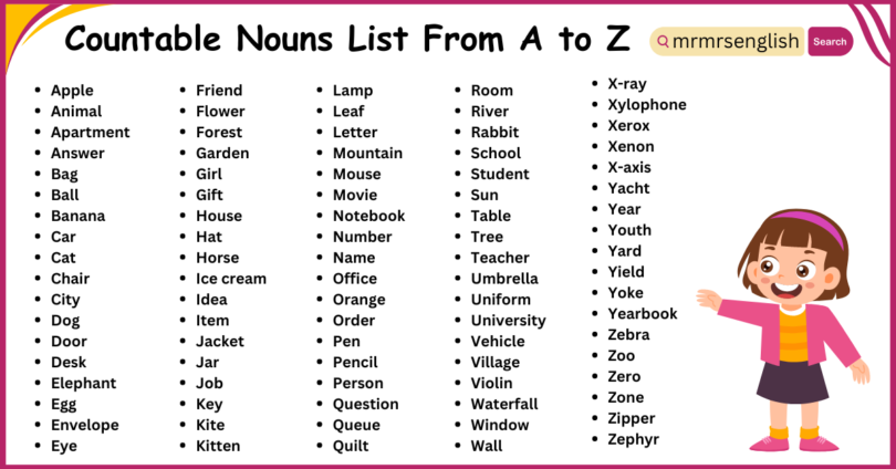 Countable Nouns List From A to Z | 500 Countable Nouns